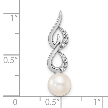 14K White Gold Polished Diamond and White Freshwater Cultured Pearl Chain Slide