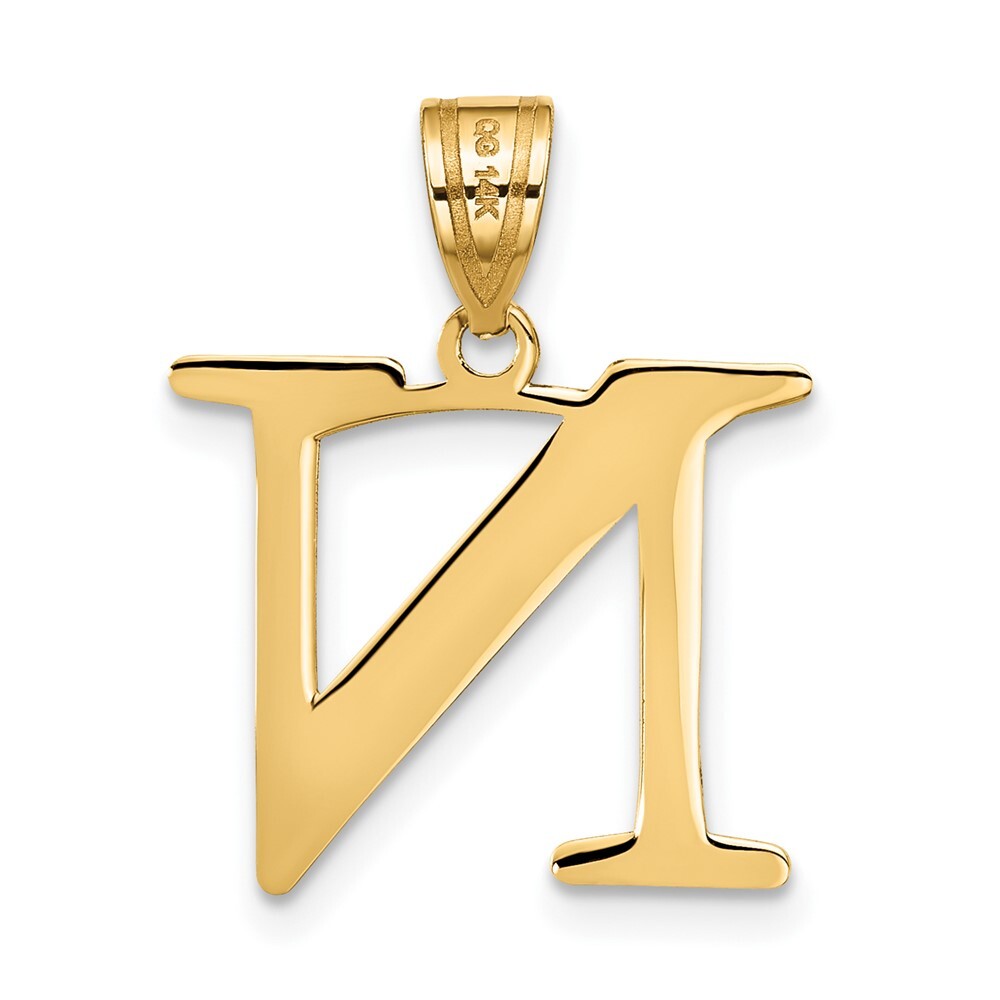 14k Yellow Gold Polished Etched Letter N Initial Pendant for Women