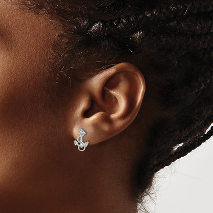 14K White Gold Anchor with Rope Trim Earrings