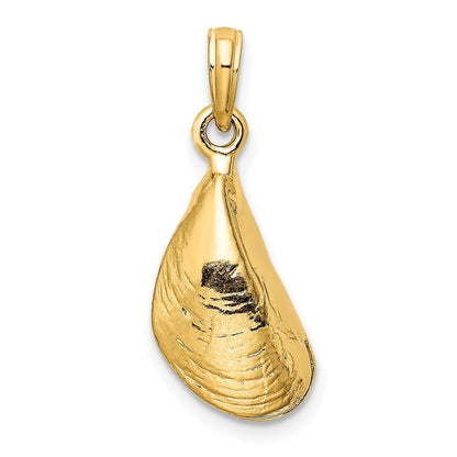 14k Yellow Gold 3-D Polished Mussel Shell Charm Pendant for Women