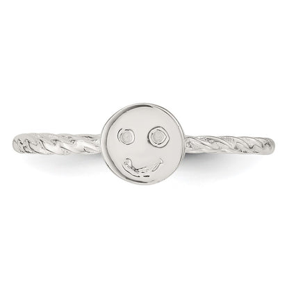Sterling Silver Polished Smiley Face Twisted Ring Size 7