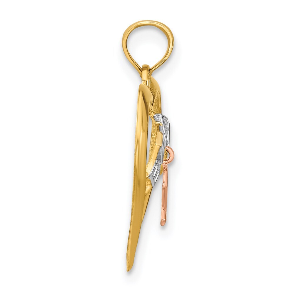 14k Two-tone Gold White Rhodium BELIEVE in Heart  Breast Cancer Ribbon Pendant