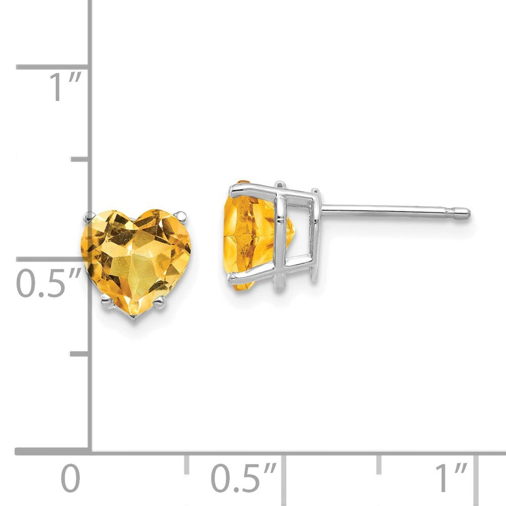 14k White Gold 7mm Heart Citrine Stud Earrings Gift for Women