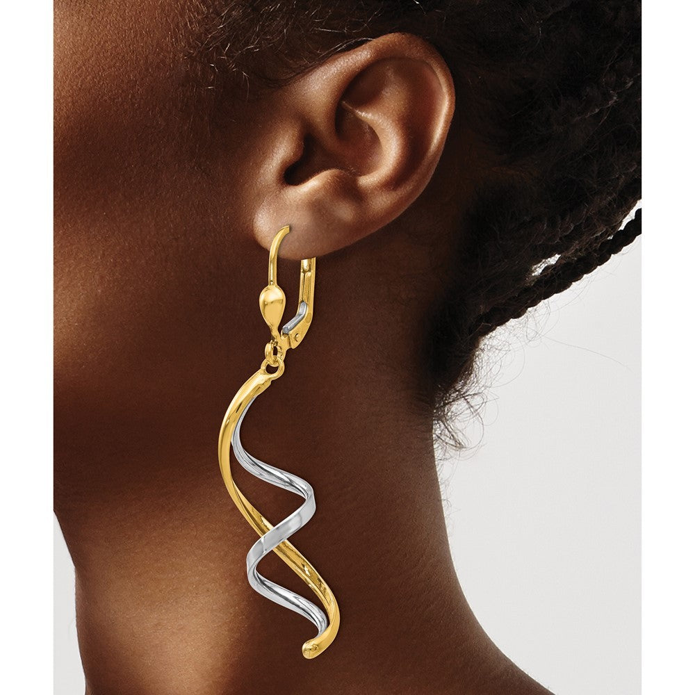 14K Two-tone Spiral Drop Dangle Earrings