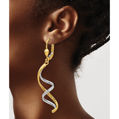 14K Two-tone Spiral Drop Dangle Earrings