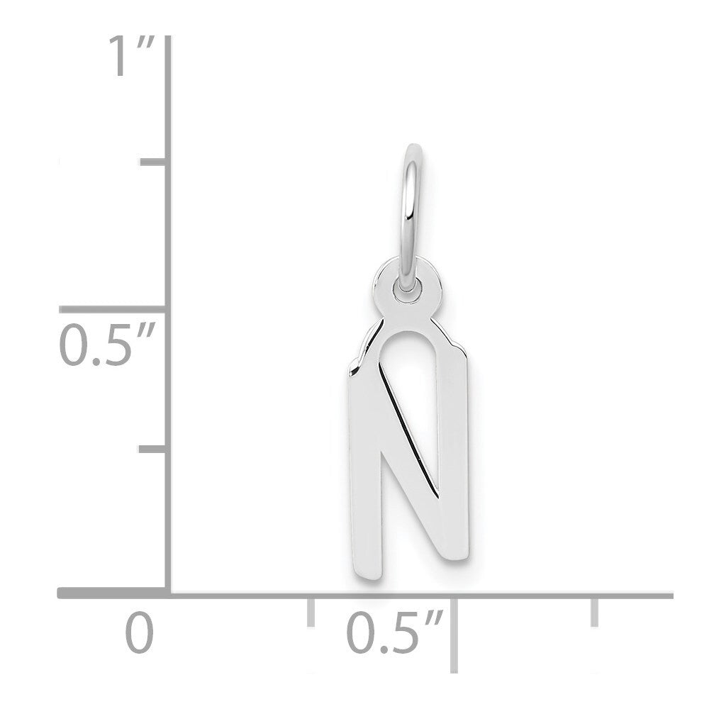 14k White Gold Small Slanted Block Letter N Initial Charm Pendant for Women