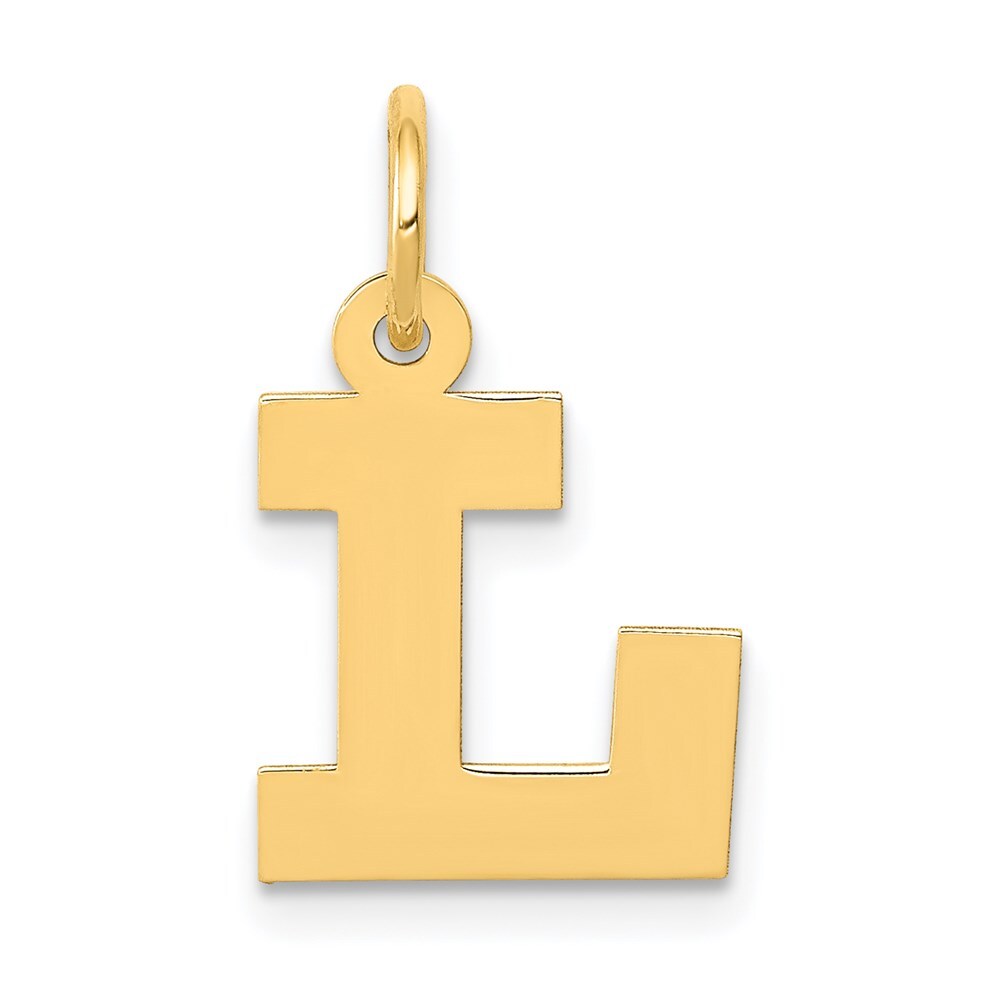 14k Yellow Gold Small Block Letter L Initial Charm Pendant for Women