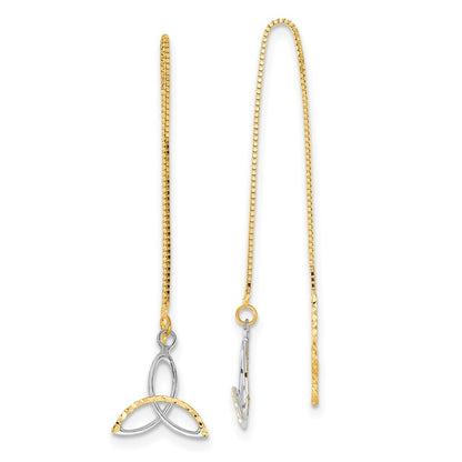 14k Yellow Gold w/Rhodium Diamond-Cut Box Chain Celtic Knot Threader Earrings