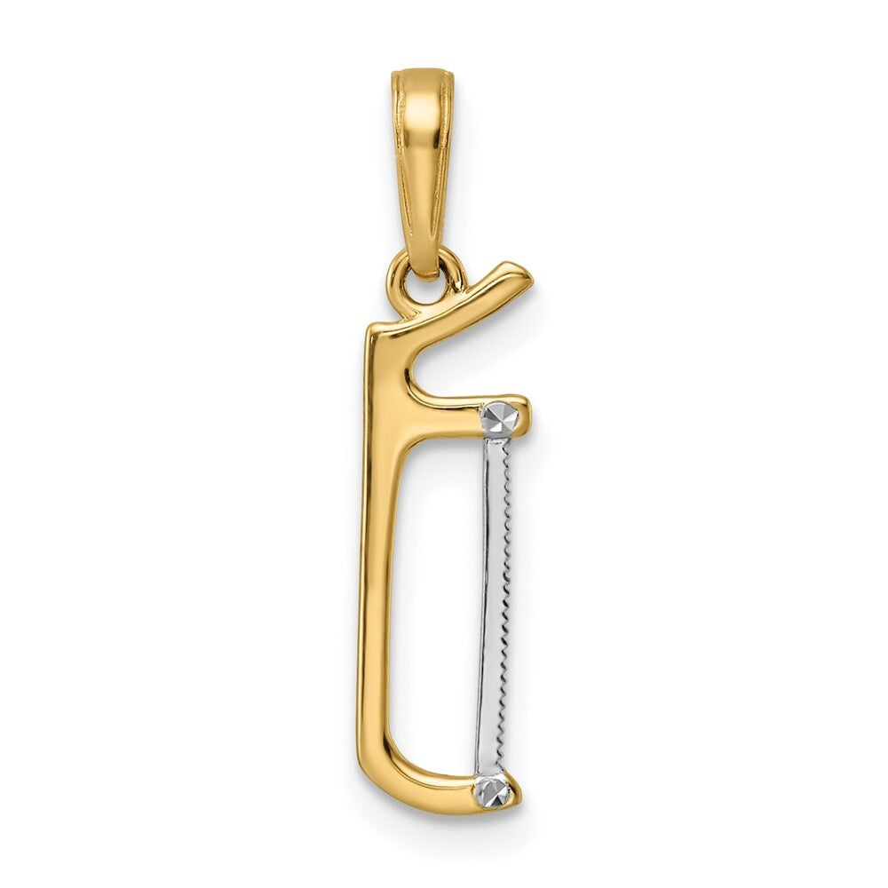 14k Yellow Gold and White Rhodium Diamond-Cut Hacksaw Pendant for Women
