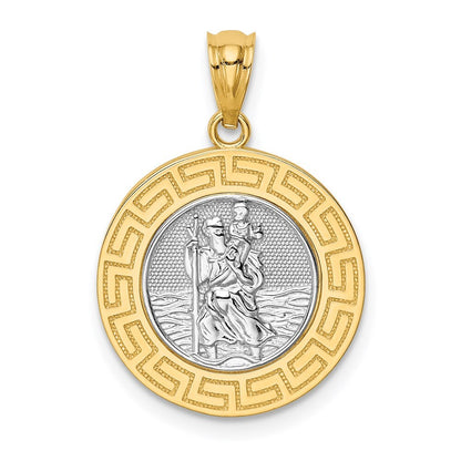 14k Yellow Gold  Rhodium St. Christopher Medal Pendant for Women