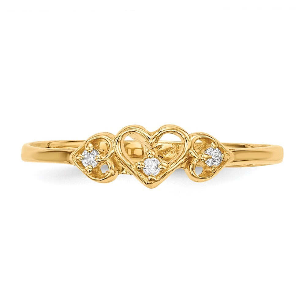 14K Yellow Gold CZ 3-Hearts Ring Size 7