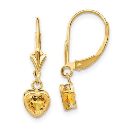 14k Yellow Gold 5mm Heart Citrine Stud Earrings Gift for Women
