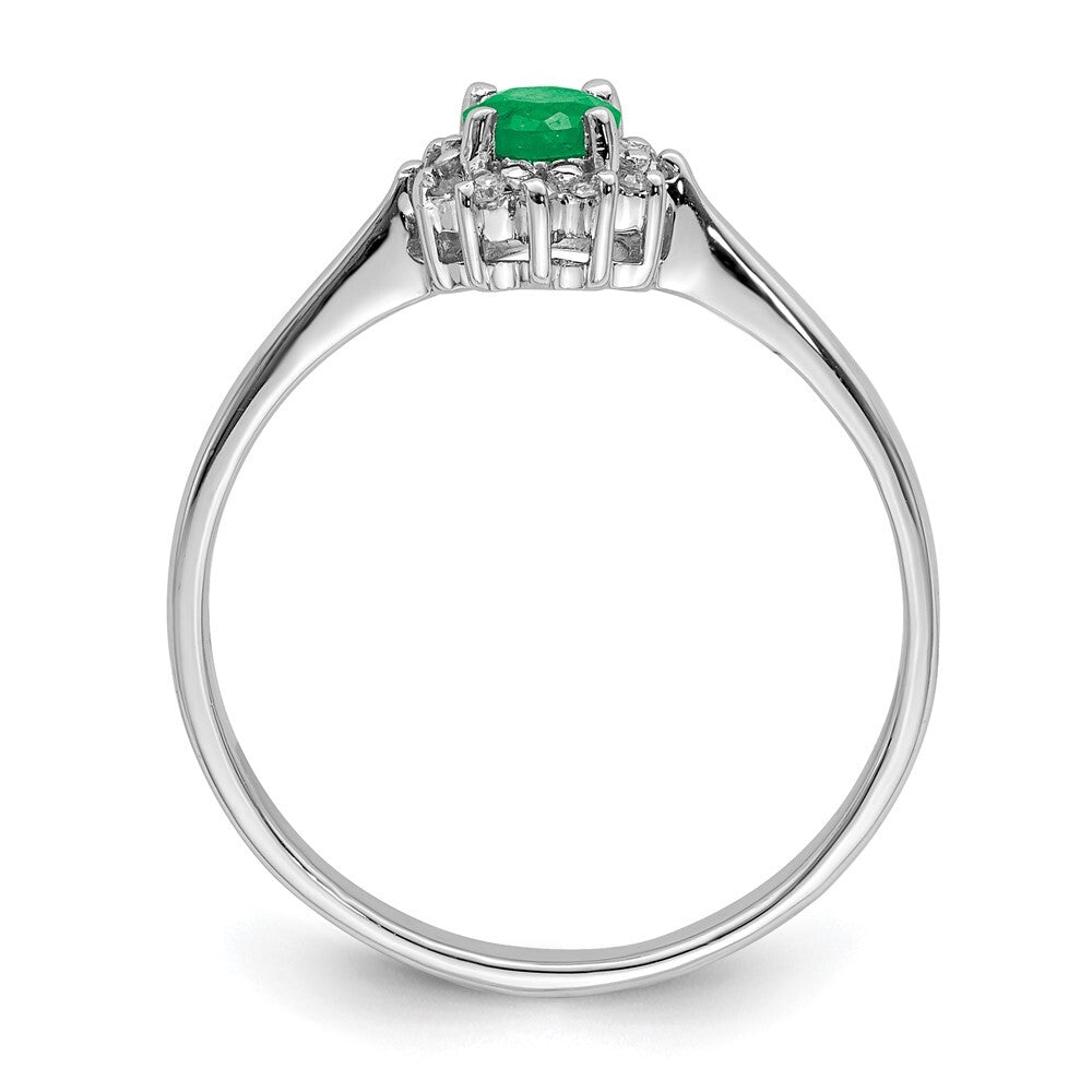 Sterling Silver Rhodium-plated Round Emerald & Diamond Ring Size 6