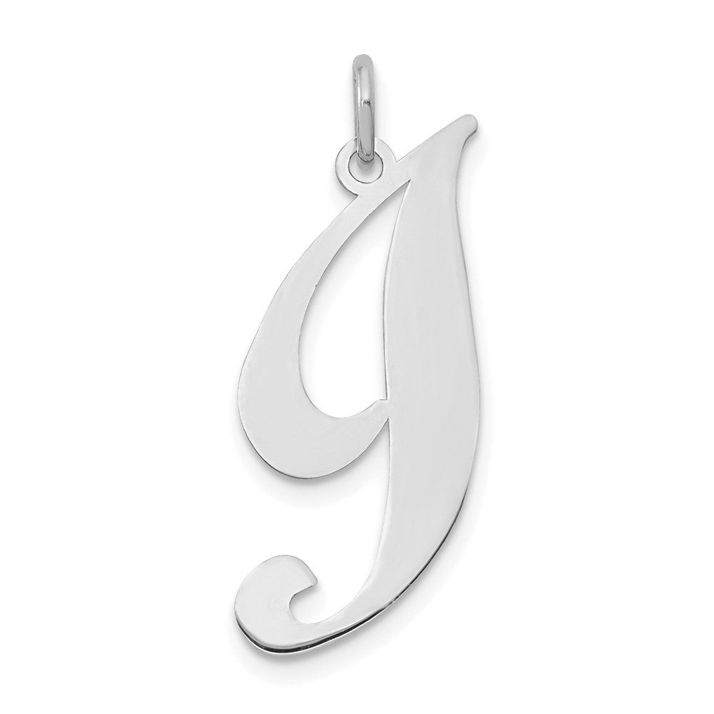 14k White Gold Large Fancy Script Letter I Initial Charm Pendant