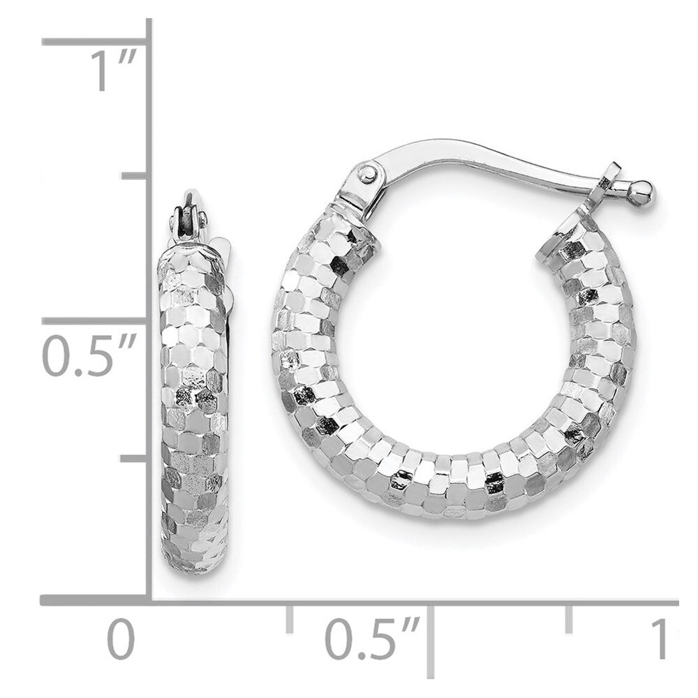 14k White Gold 3x10mm Diamond-cut Hoop Earrings Gift for Women