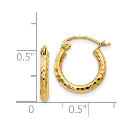 14k Yellow Gold Diamond-cut 2mm Round Tube Hoop Earrings Gift for Women