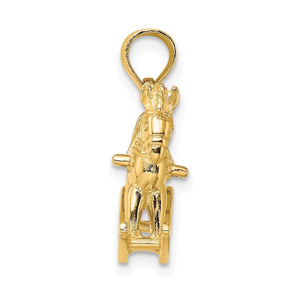 14k Yellow Gold 3-D Playful Rocking Horse Charm Pendant for Women