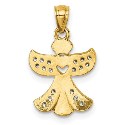 14k Yellow Gold Polished Cubic Zirconia Angel with Open Heart Pendant