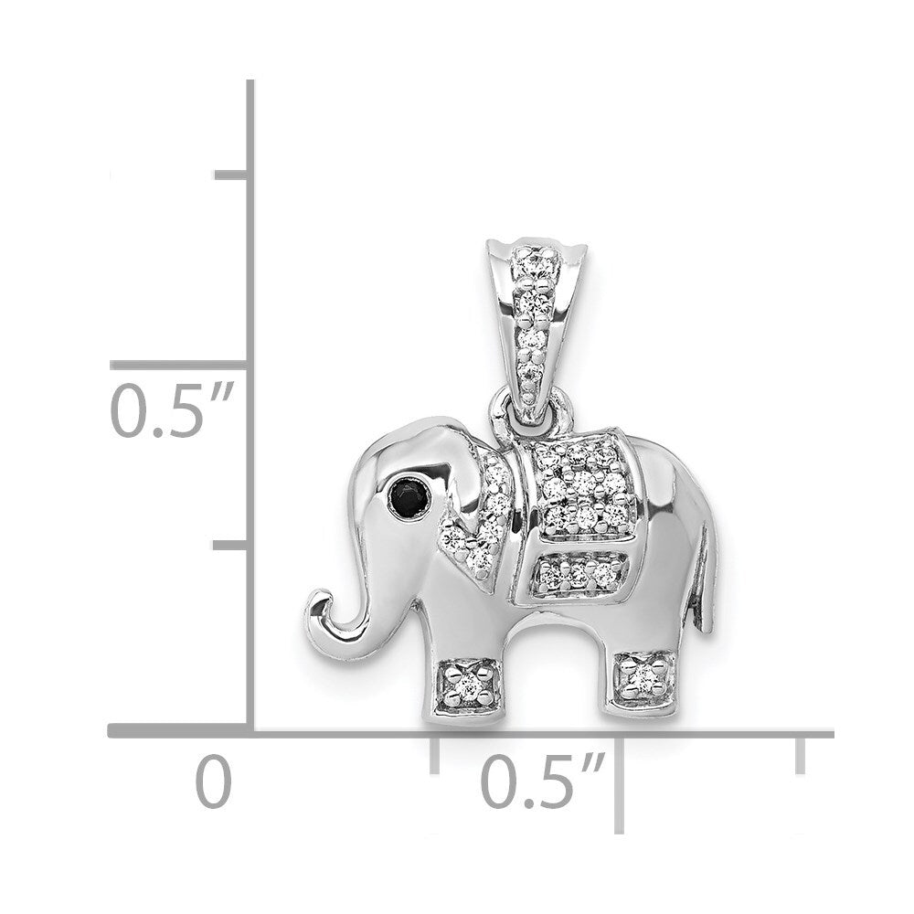 14k White Gold Black/White Diamond Elephant Pendant for Women
