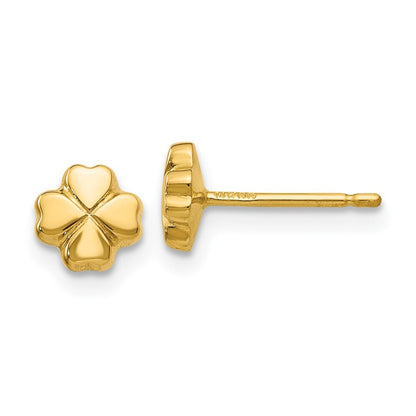 14k Yellow Gold Polished 4-Leaf Clover Earrings Gift for Women