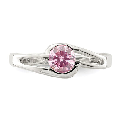 Sterling Silver Pink Round Bezel Cubic Zirconia Ring Size 8