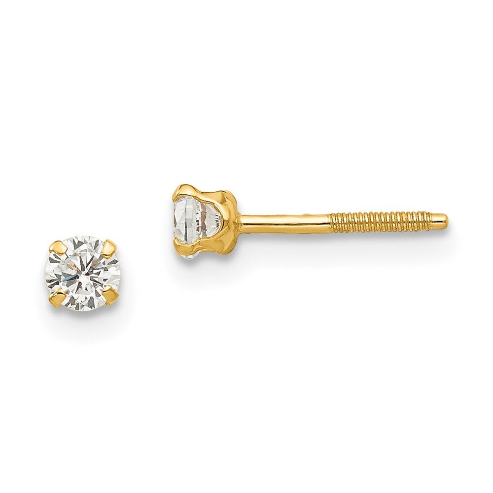 14k Yellow Gold 3mm white zircon Stud Earrings Gift for Women