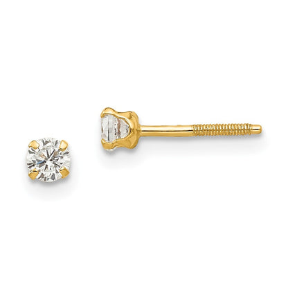 14k Yellow Gold 3mm white zircon Stud Earrings Gift for Women