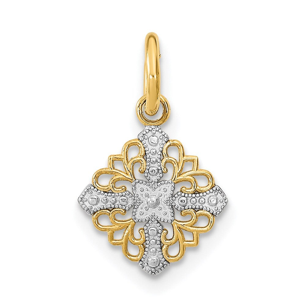 14k Yellow Gold Rhodium Mini Cross Medallion Charm Pendant for Women