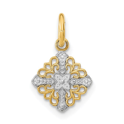 14k Yellow Gold Rhodium Mini Cross Medallion Charm Pendant for Women