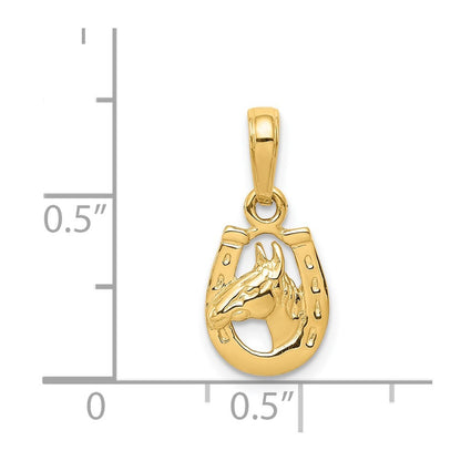 14k Yellow Gold Horseshoe with Horse Head Pendant