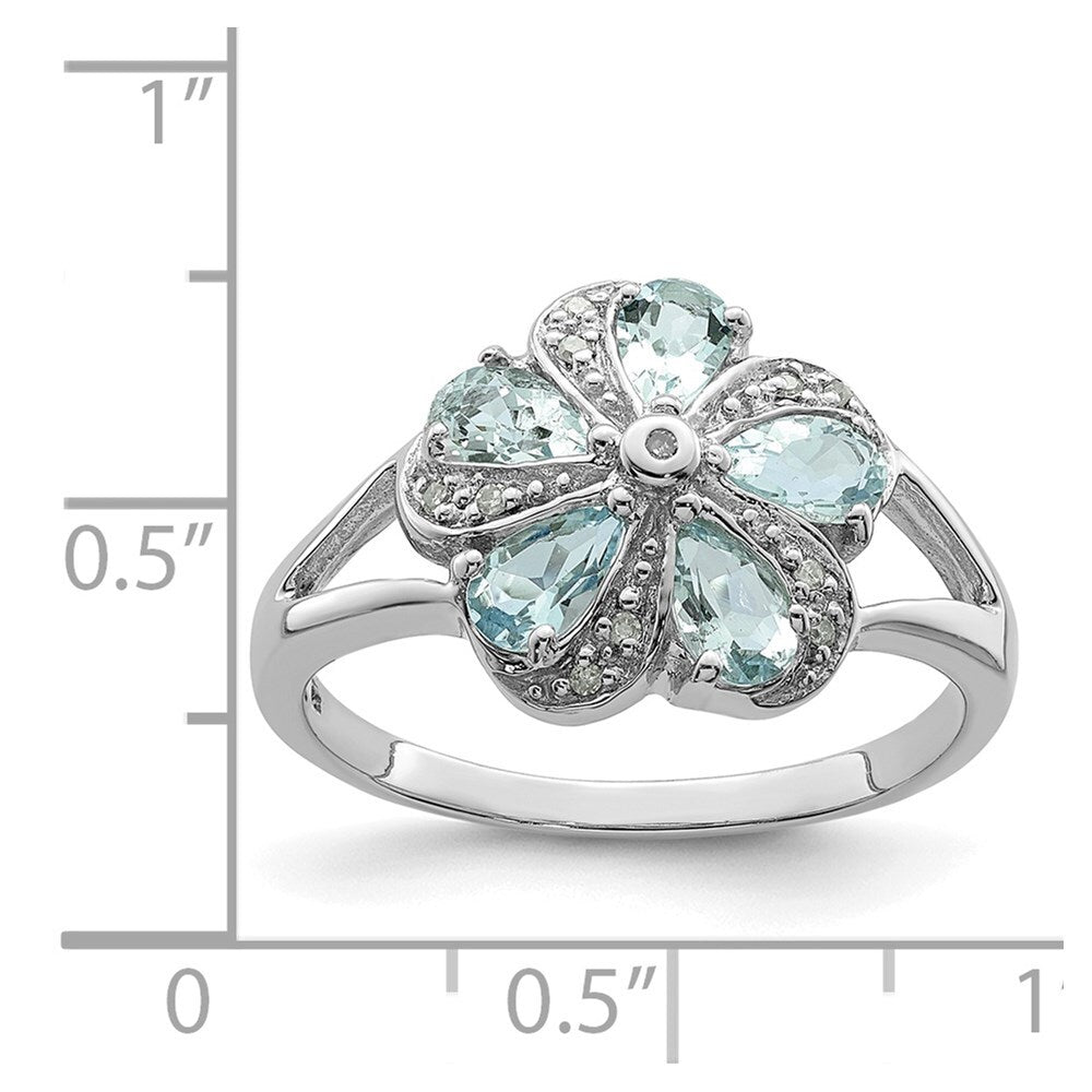 Sterling Silver Rhodium Aquamarine Diamond Ring Size 6