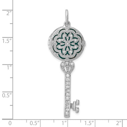 Sterling Silver Cubic Zirconia Filigree Enameled Top Key Locket Pendant