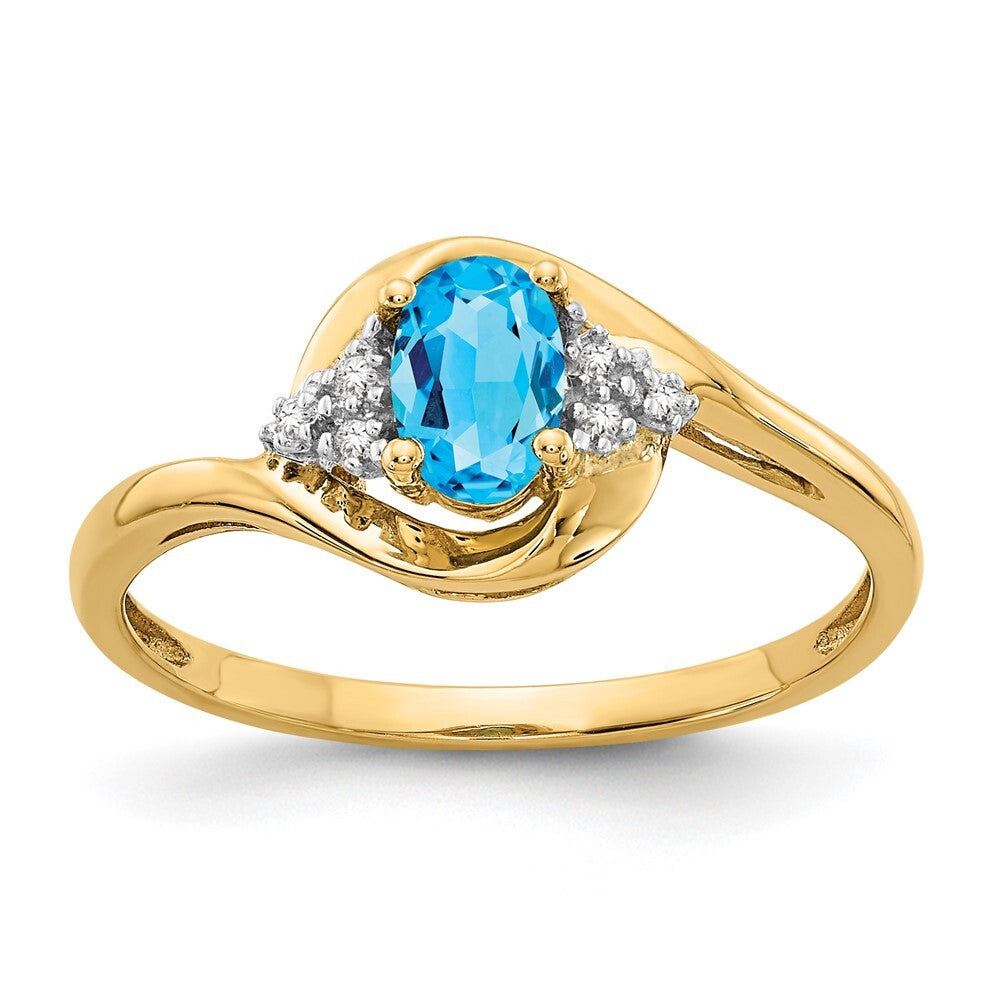 14K Yellow Gold Blue Topaz and Diamond Ring