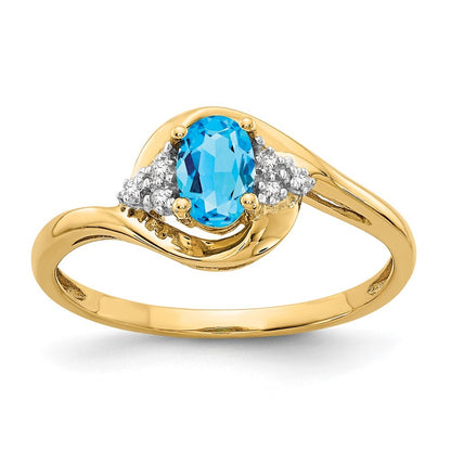 14K Yellow Gold Blue Topaz and Diamond Ring