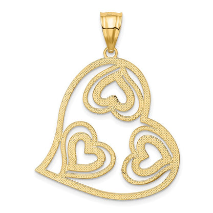 14k Yellow Gold Rhodium Polished Hearts Inside Heart Pendant
