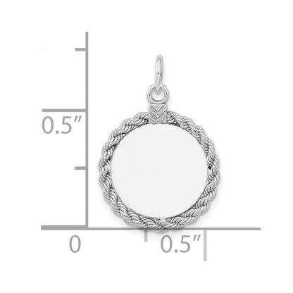 Sterling Silver Rhod-plated Eng. Rnd Rope Polish Front/Satin Back Disc