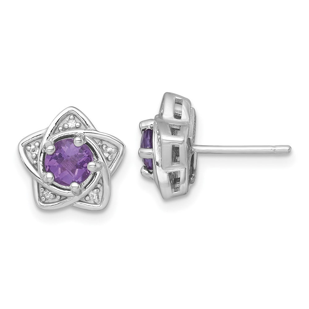 Sterling Silver Rhodium-plated Polished Amethyst and White Topaz Star Earrings