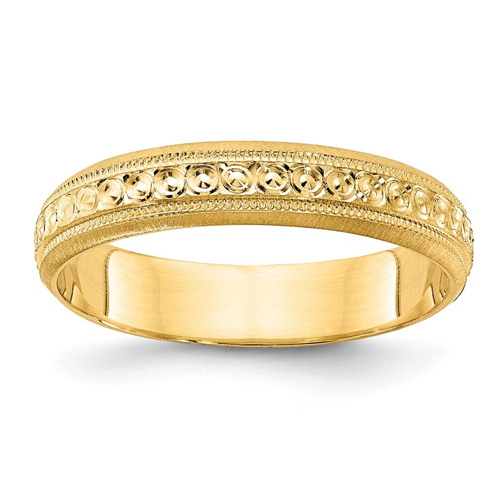 14K Yellow Gold 3mm Design Etched Wedding Band Size 5