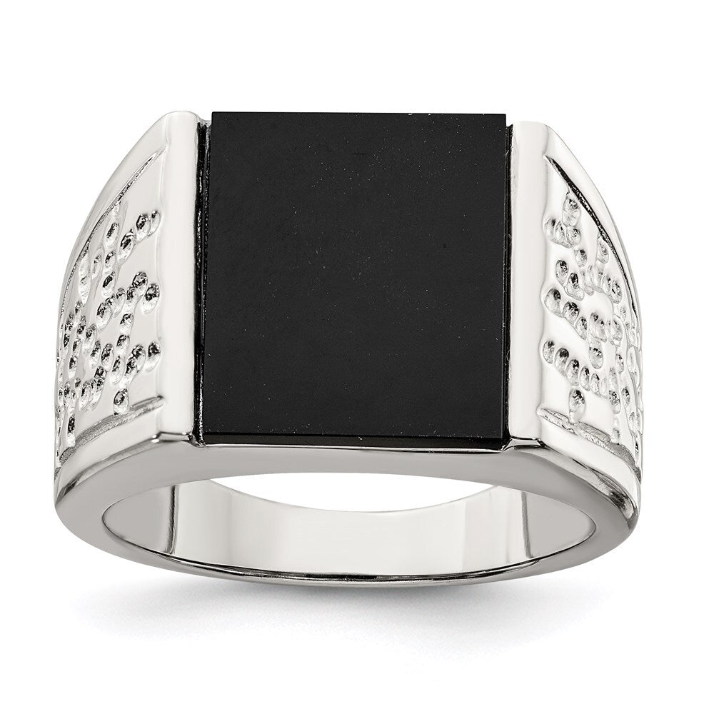 Sterling Silver Rhodium-plated Men's Onyx Ring Size 10
