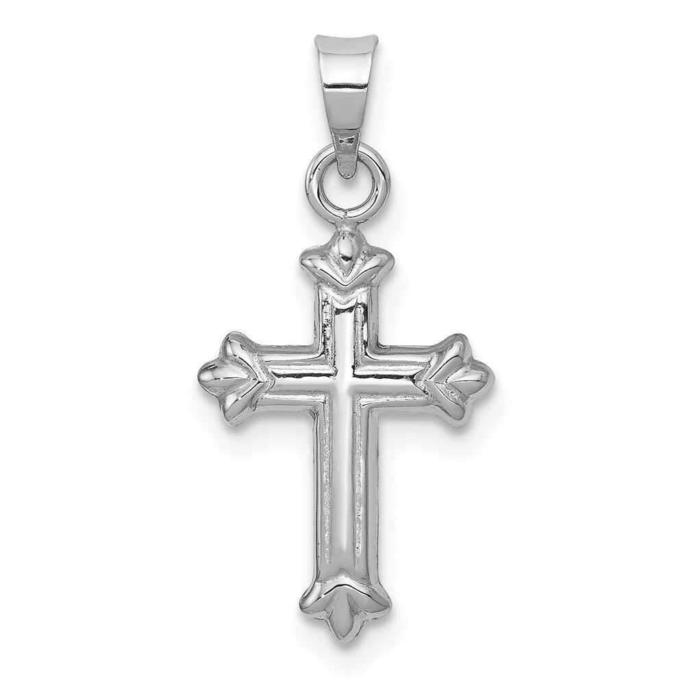 14k White Gold Fleur de Lis Hollow Cross Charm Pendant for Women