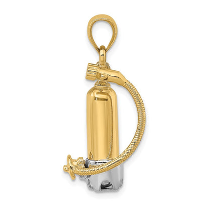 14k Yellow Gold w Rhodium 3-D Single Scuba Tank W Hose Charm