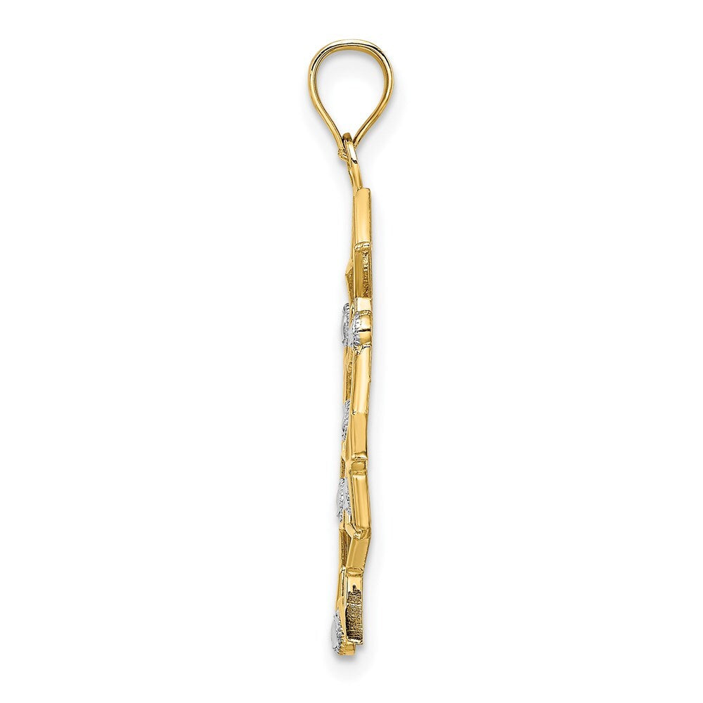 14k Yellow Gold Rhodium Diamond-cut Star Cluster Charm