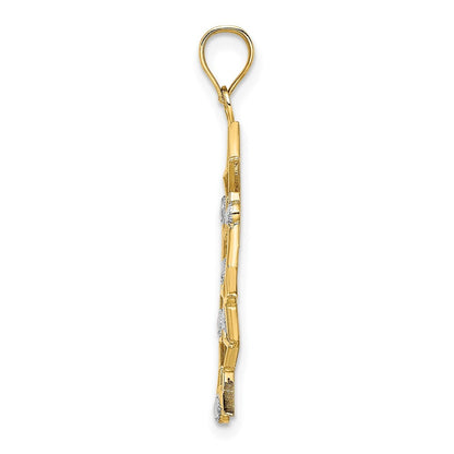 14k Yellow Gold Rhodium Diamond-cut Star Cluster Charm