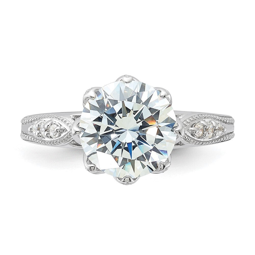 Sterling Silver Rhodium-plated 9mm Cubic Zirconia Ring Size 8