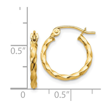 14k Yellow Gold Twist Polished Hoop Earring Gift for Women