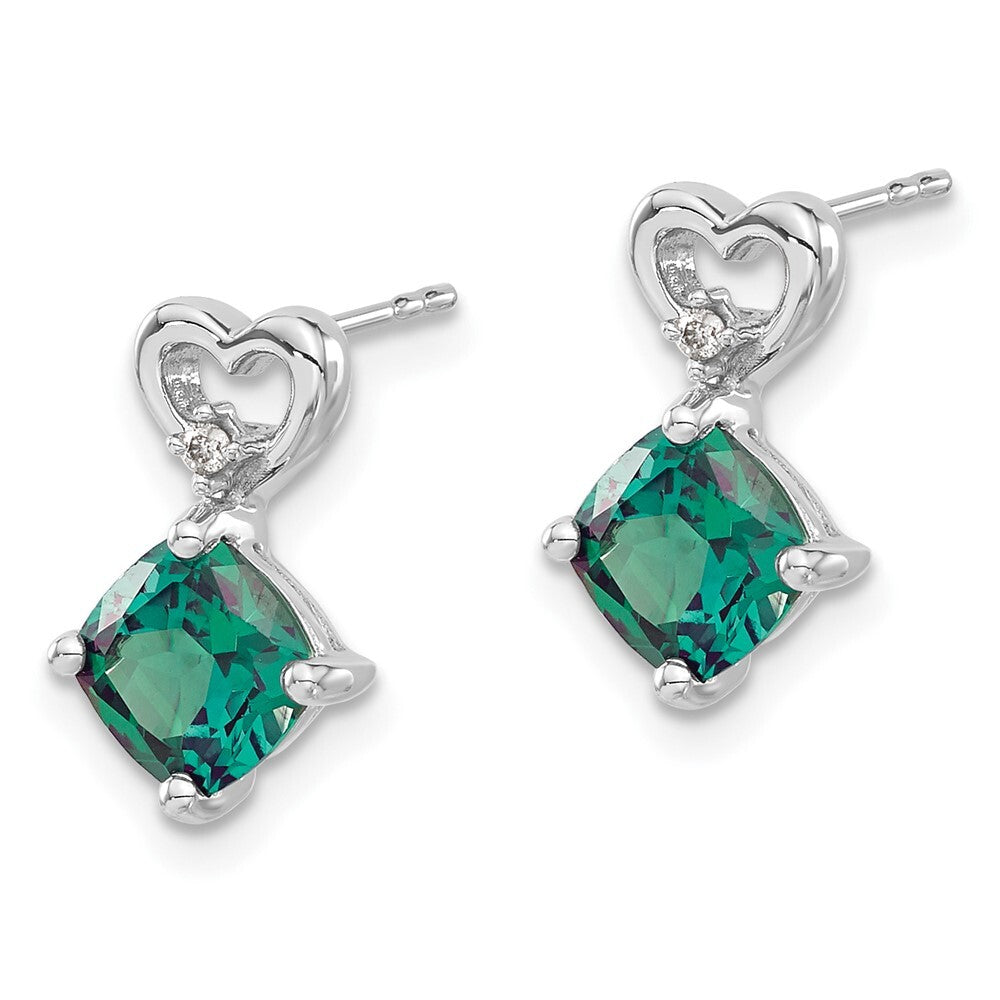 14k White Gold Created Alexandrite and Diamond Heart Drop & Dangle Earrings