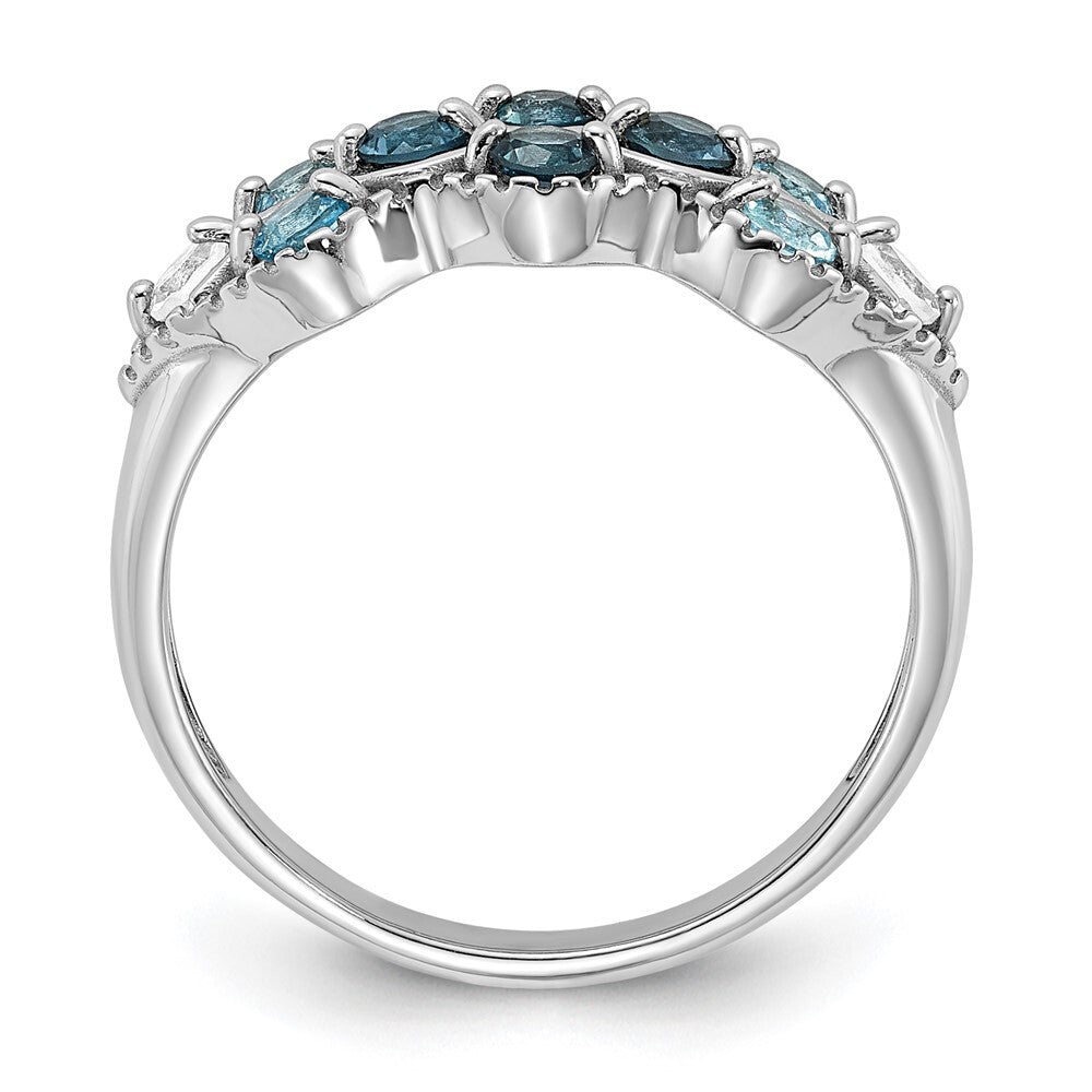 SS Rhodium-plated London Lt. Swiss Blue and White Topaz Ring Size 6