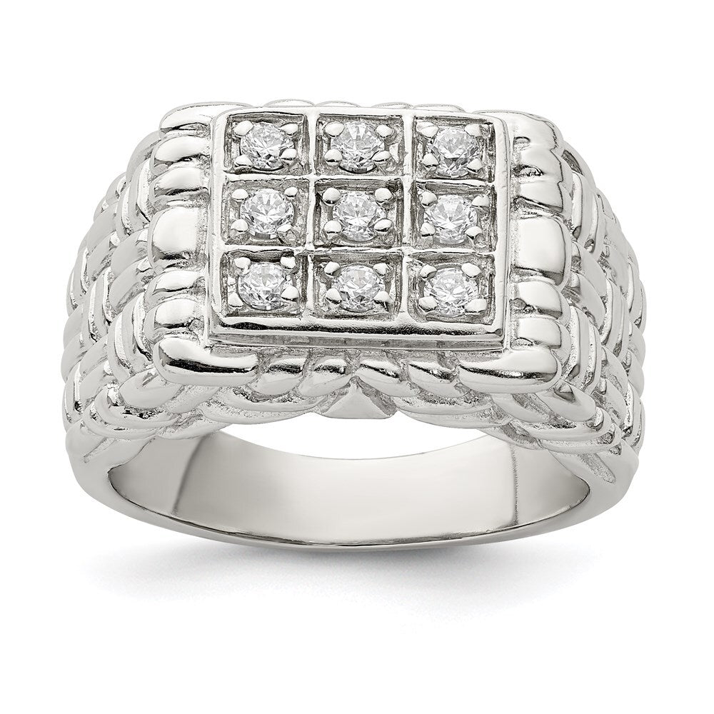 Sterling Silver Rhodium-plated Men's Cubic Zirconia Ring Size 9