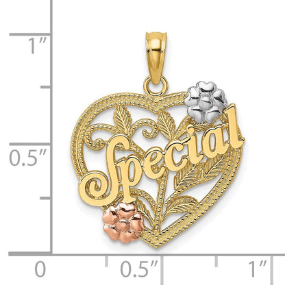 14k Two-tone Gold   White Rhodium SPECIAL On Heart  Flower Charm Pendant