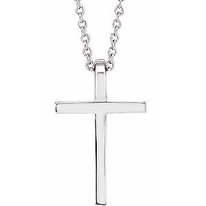 14k White Gold 12x7.6 mm Cross Pendant Necklace 18"